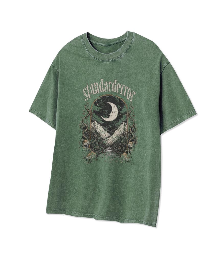 STANDARDERROR 87-Stan340 Vintage Mountain Moon Pigment Short Sleeve T-Shirt (4 Colors)