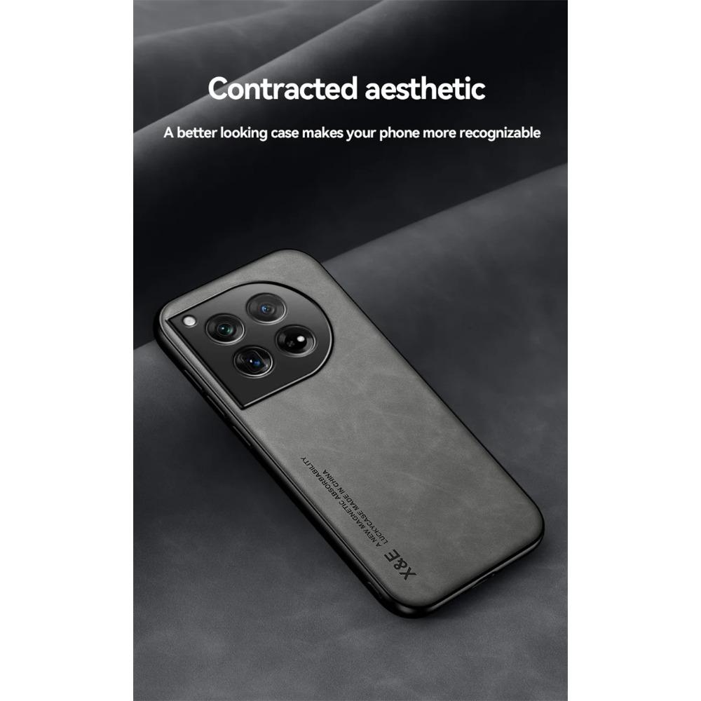 Luxury Shockproof Case for OnePlus 12 12R Protective Cover Built-in Magnetic Car Holder Protection Phone Textured Business Full Protection