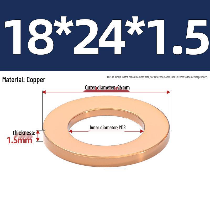 Pure Red Copper Gasket Sealing Ring for Marine Instruments, Metal Flat Washer M3-M60mm