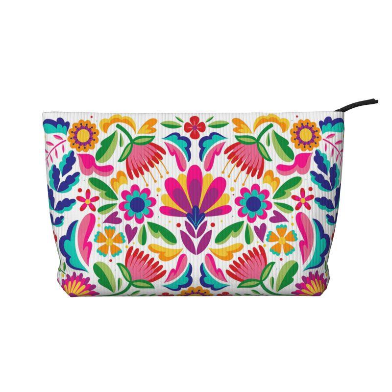 Mexican Flowers Floral Art Print Cosmetic Bag Women Portable Makeup Bag Organizer Case Beauty Storage Toiletry Bags