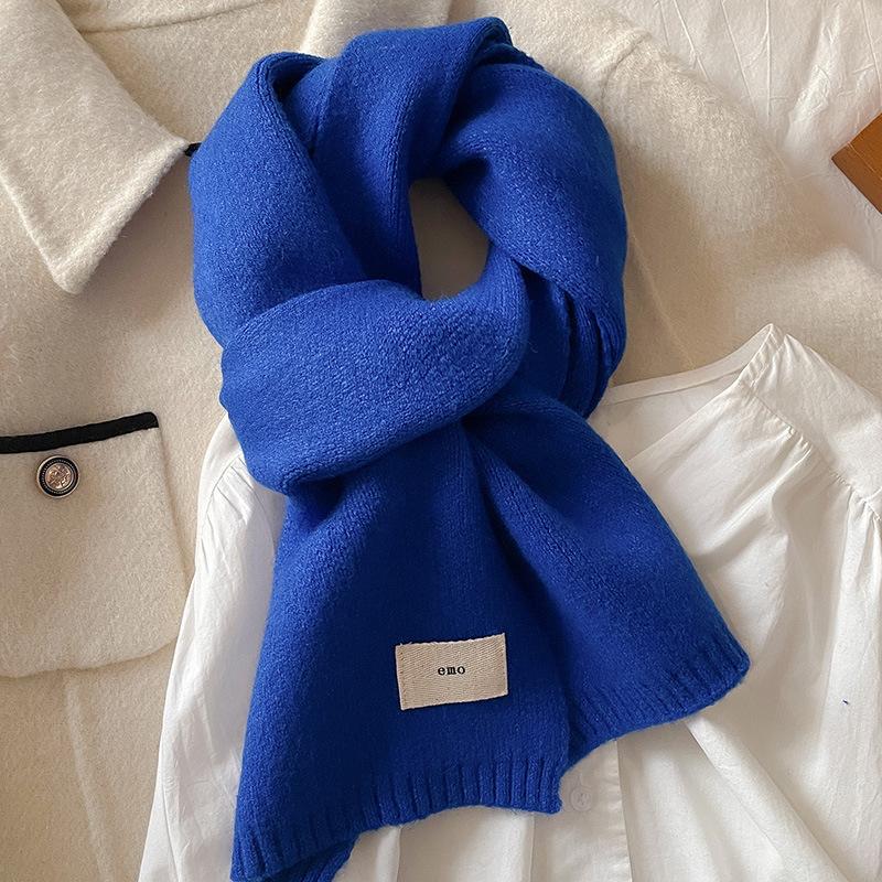 Gentle solid color small scarf white knitted wool short scarf women's autumn and winter warm couple style simple
