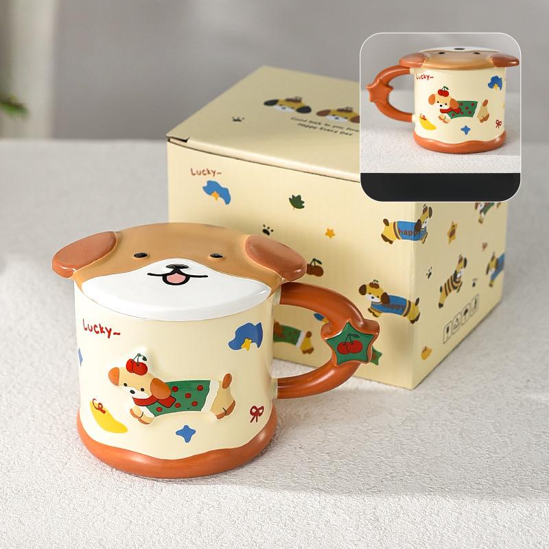 Dachshund Dog with Lid Ceramic Mug Couple Cute Office Water Cup Female Office Worker Particularly Beautiful Cup