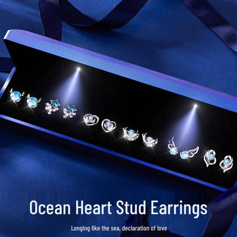 

Weeklong Set 925 Sterling Silver Heart Dangle & Stud Earrings - Elegant Gift for Her 925 Sterling Silver