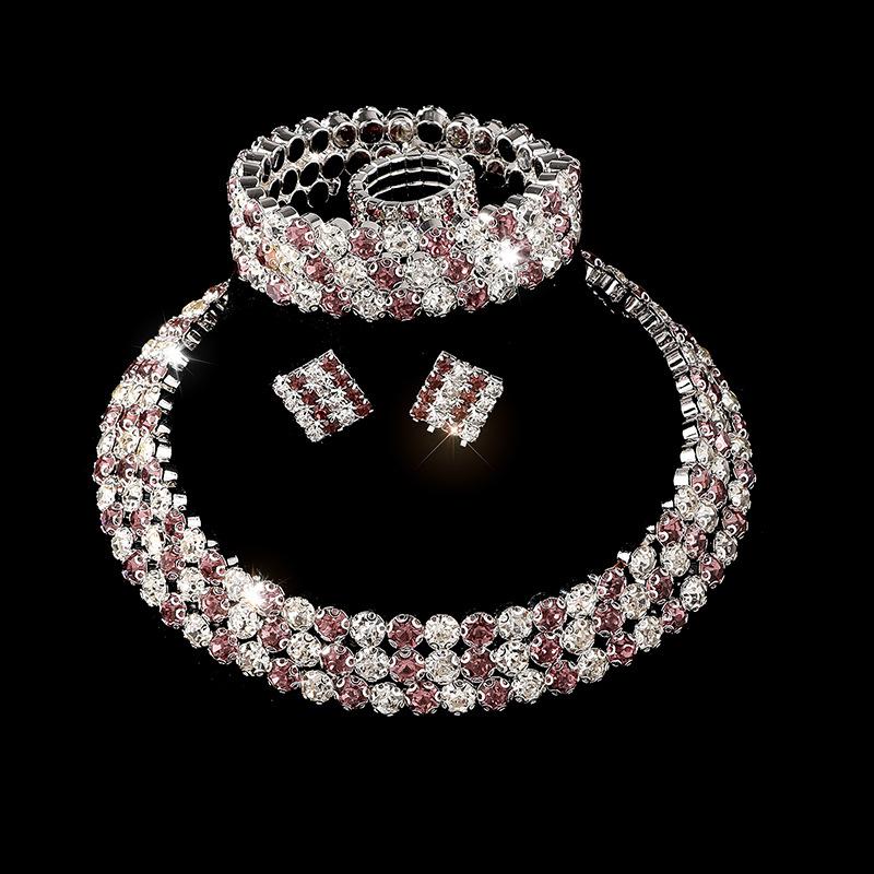 Bridal Wedding Jewelry Bright Diamond Zircon Ring Bracelet Necklace Earrings Four-piece Female