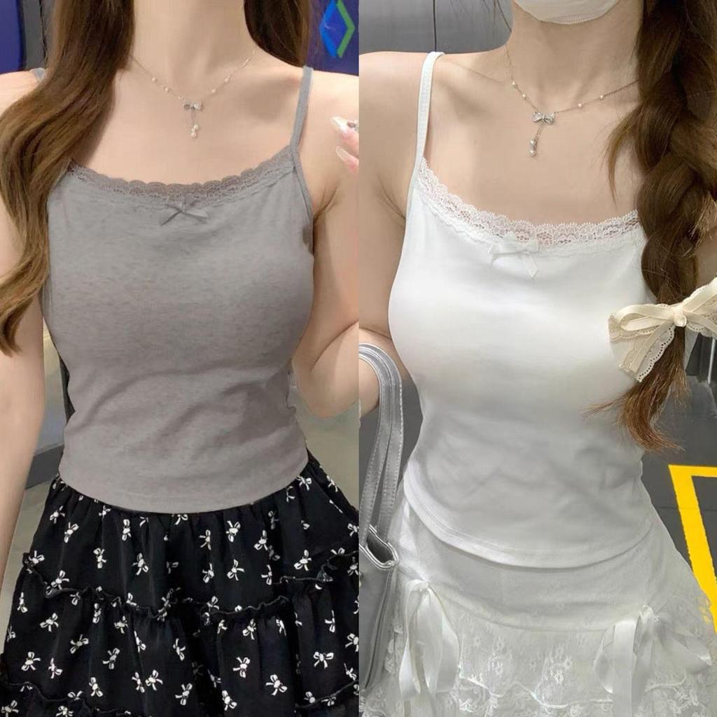 Women's Plus Size Lace Trim Cotton Camisole - Spring/Summer Sleeveless Slimming Base Layer Top