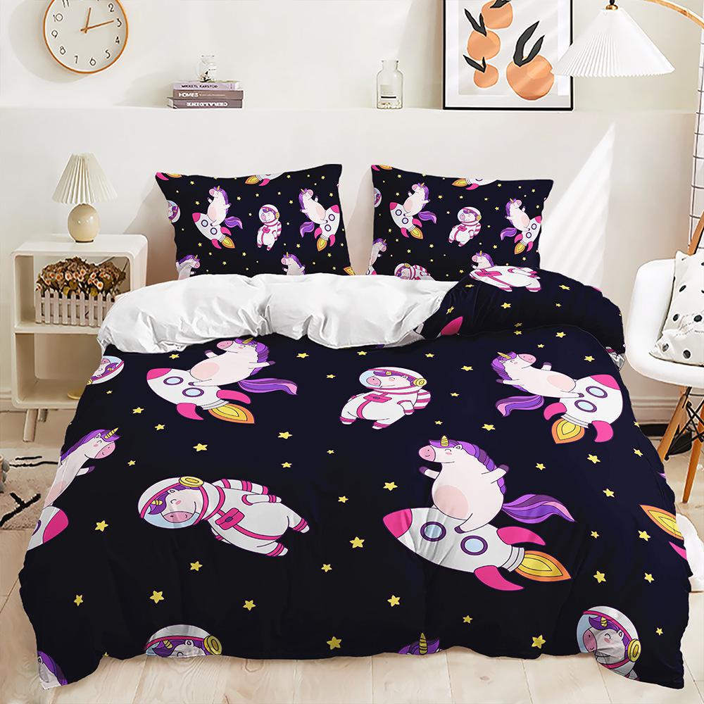 Quilt Cover Cartoon Planet Bed Cover Pillowcase Digital Printing Bedding Three-Piece Set