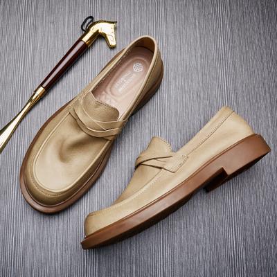 Lazy Pedal Leather Trendy Shoes Men'S Round Head Leather Shoes Men'S Soft Leather Soft Sole Breathable Casual Doudou Shoes