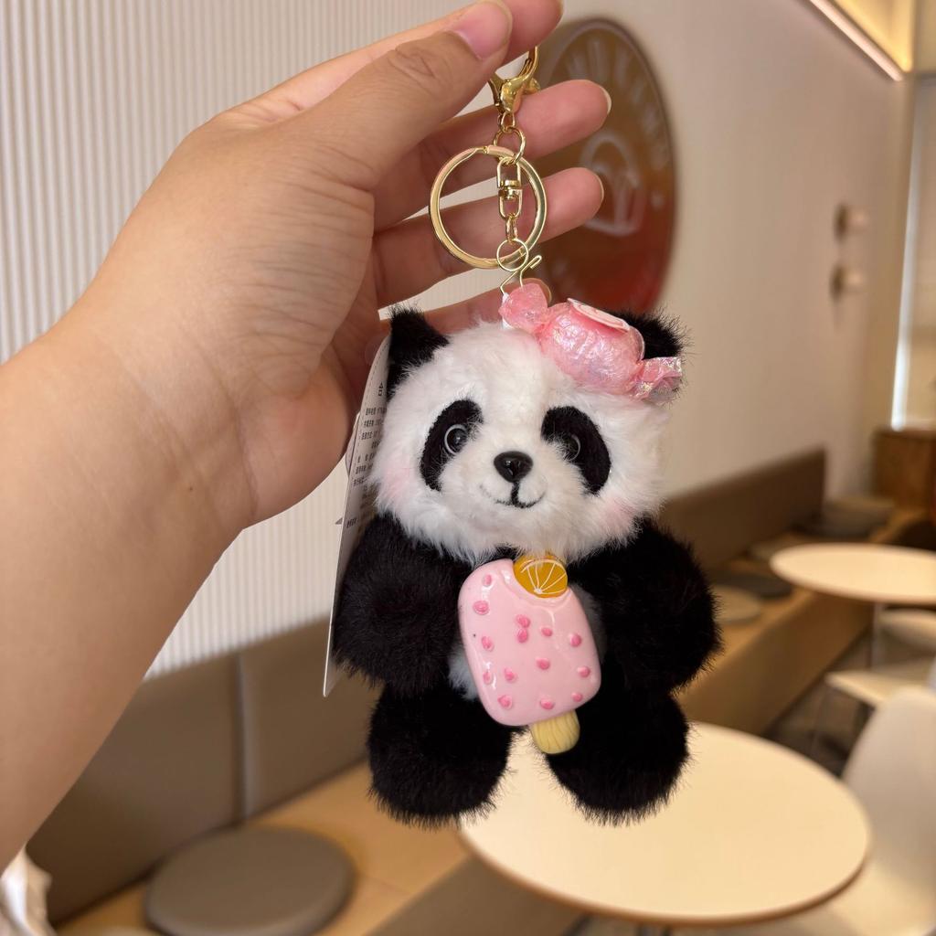 Chengdu Cartoon Cute Flower Panda Strawberry Persimmon Backpack Plush Panda Pendant Little Panda Doll