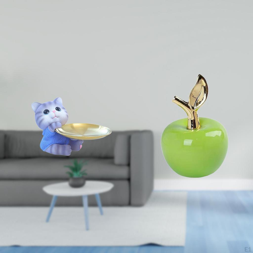 Modern Cat Resin Sculpture Tray And Ceramic Figurine for Dining Table Cabinet Shelf Jewelry Snacks