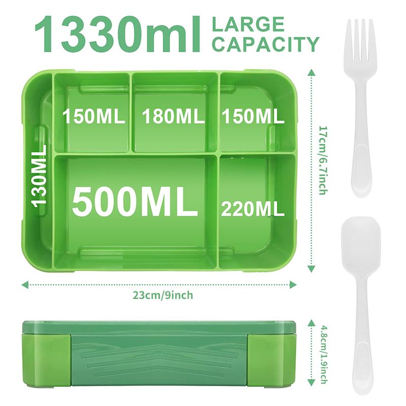 Fach-Lunchbox Kunststoff Tragbare Lunchbox Studenten Büro Bento-Box Mikrowellen-Lebensmittelbehälter mit Gabel und Löffel