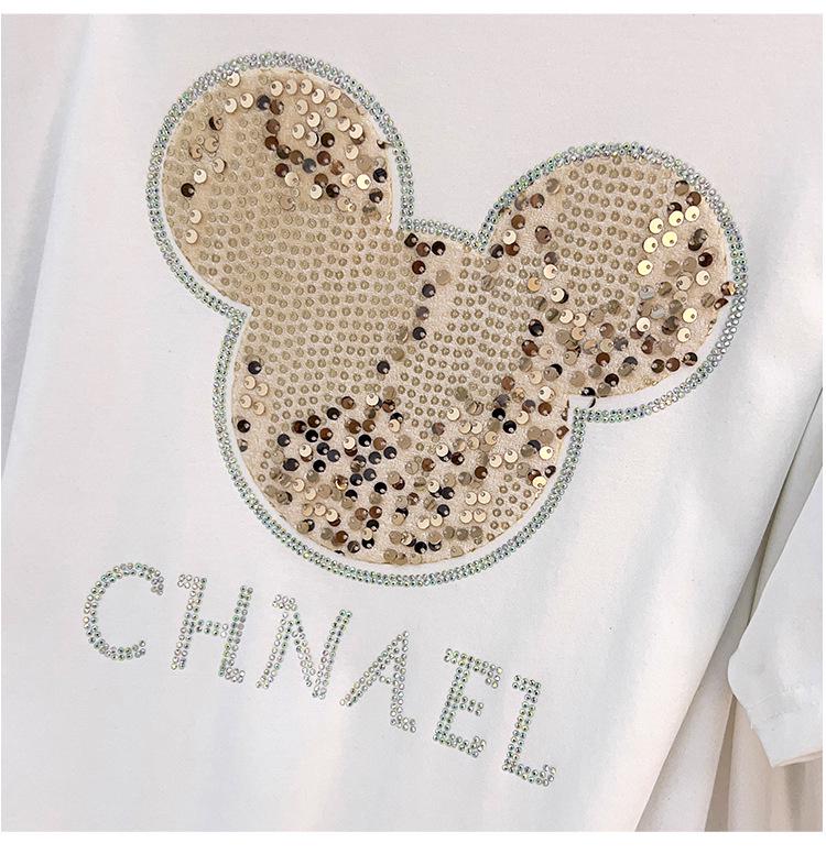 Plus Size Loose Mid-Length Short-Sleeve T-Shirt for Women - Round Neck, Slimming Design, Covers Belly, Available in Sizes 200/300/350 jin, Style 636