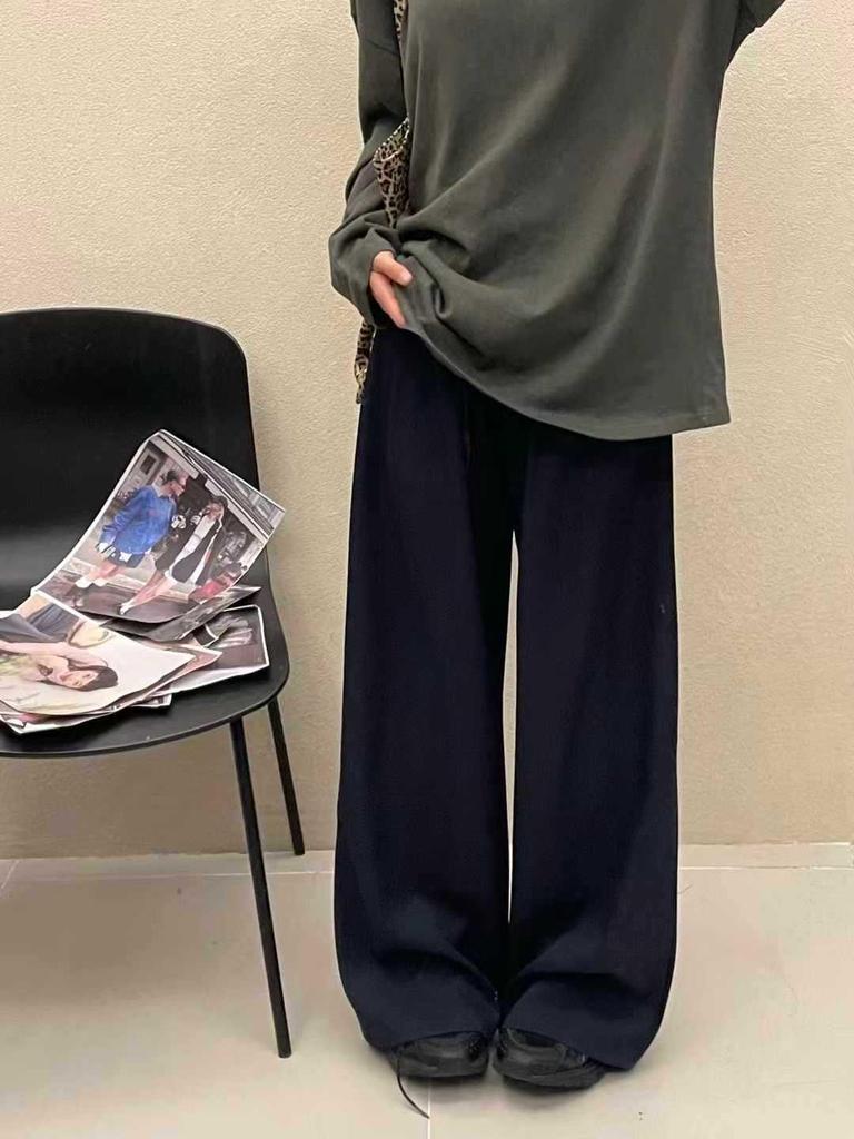 Women's Spring High Waist Drawstring Wide Leg Trousers - Plus Size Korean Style