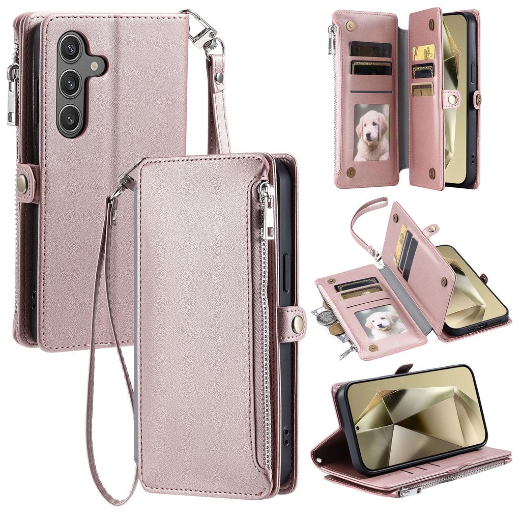 015 Style For Samsung Galaxy S24 Wallet Phone Case Leather Flip Cover with Straps