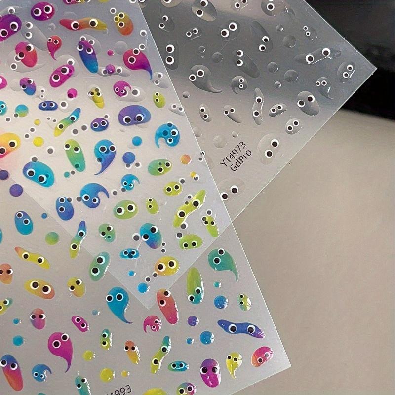 1pc Reusable Jelly Cartoon Eye Nail Stickers Self-Adhesive Colorful Monster & Fantasy Theme, Plastic Material for DIY Nail Art, Creative Nail Stickers