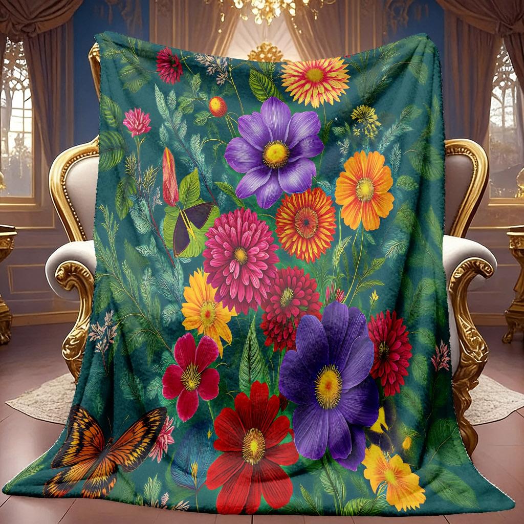 A 2D Colorful Floral-themed Flannel Blanket with Soft High-definition Digital Printing, a Cooling Blanket Suitable for All Seasons! Soft and Breathabl