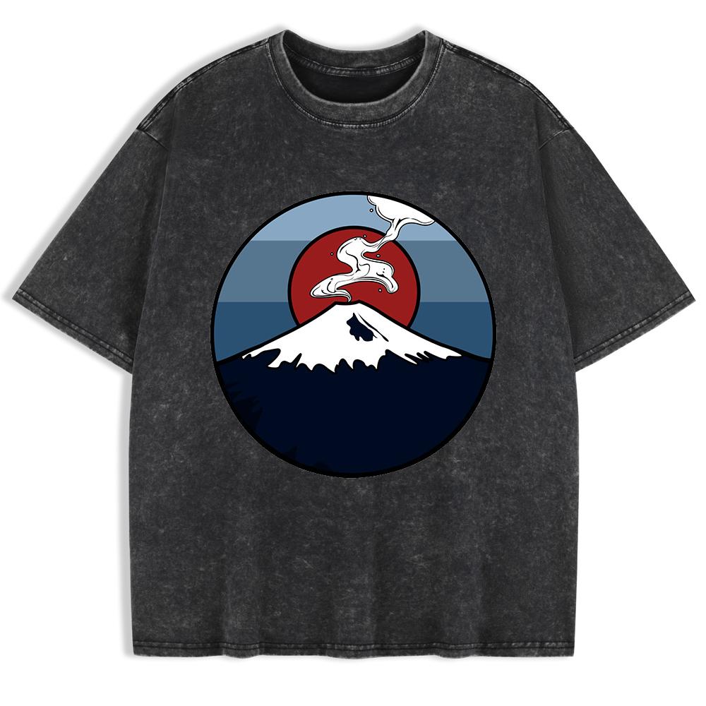 

Fuji Volcano Japan Mount Fuji Prints Washed T-Shirt Mens Cotton Oversize T Shirt Casual O-Neck Short Sleeve Tops Clothes 3XL