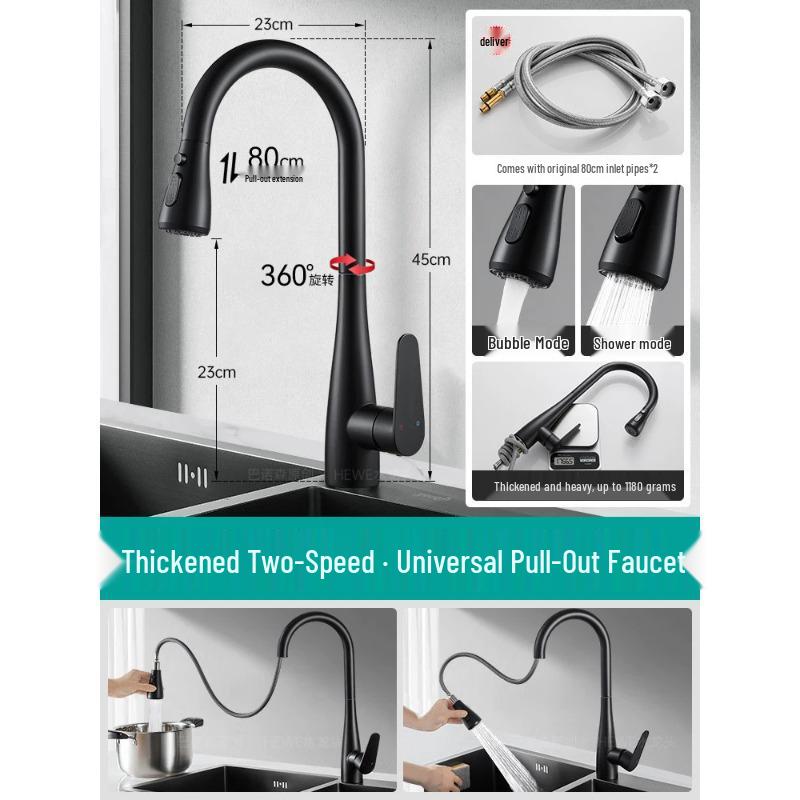 All-Copper Kitchen Pull-Out Faucet with 360° Rotation & Dual-Use Hot/Cold for Vegetable Sink