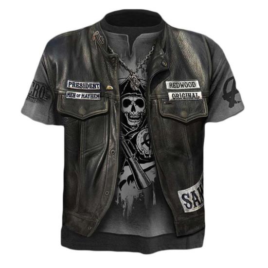 

Мужская летняя повседневная футболка с 3D-принтом черепа и круглым вырезом с коротким рукавом, топ из искусственной куртки XXXL чёрный