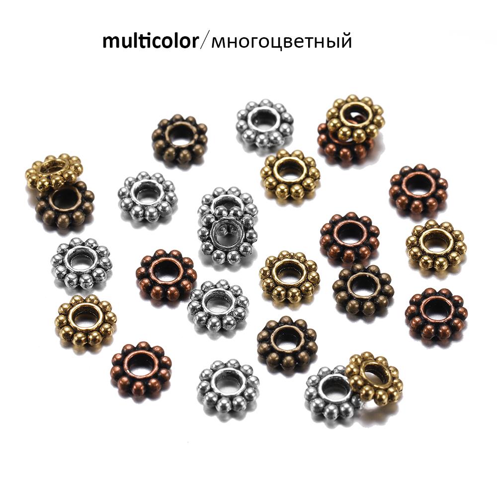 

100Pcs/Lot Antique Gold Color Bronze Tone Daisy Flower Metal Spacer Beads Wheel for Jewelry Making Needlework Accessories 6.5mm x 100pcs разноцветный