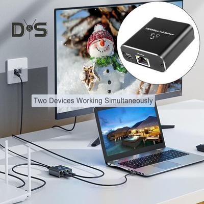 Ethernetový splitter 1000Mbps vysokorychlostní Plug-and-Play Kompaktní design Univerzální USB napájený LAN Ethernetový kabelový splitter RJ45 Splitter