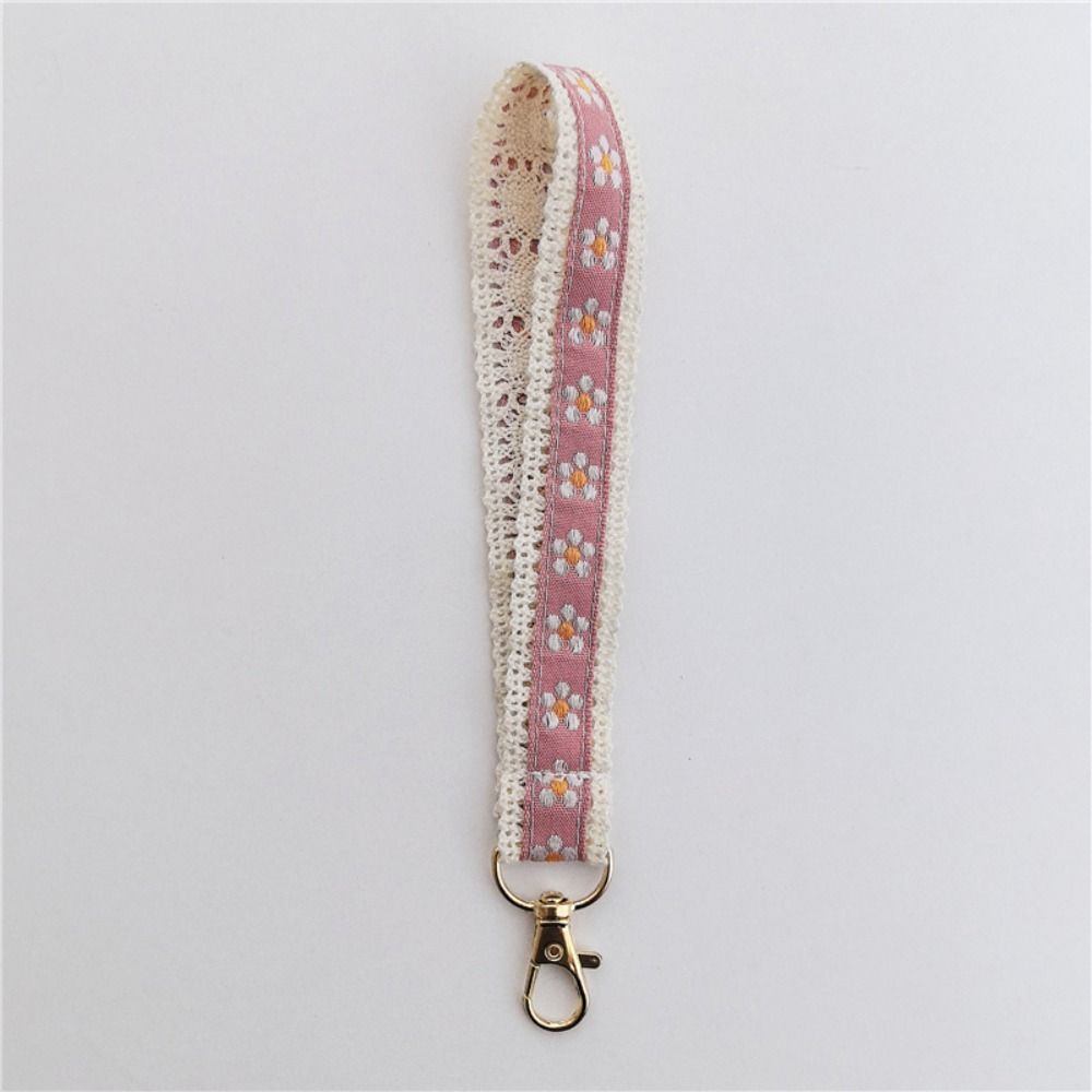 Anti-Lost Ethnic Style Lanyard Colourful Flower Keychain Versatile Lace Wrist Strap Women