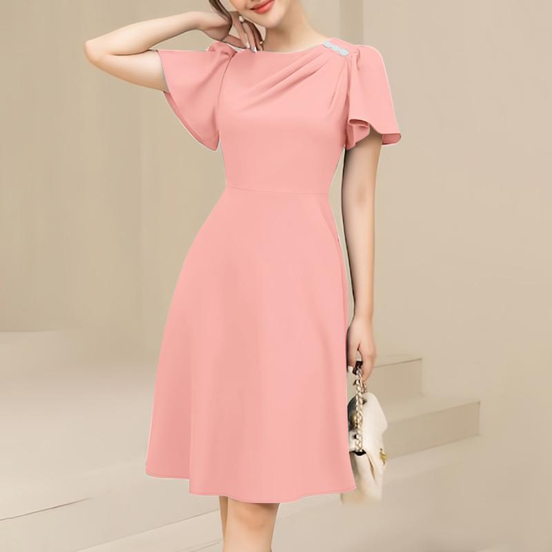 ZANZEA Damen Lässiges Rundhals Locker Sommer Kurzarmkleid