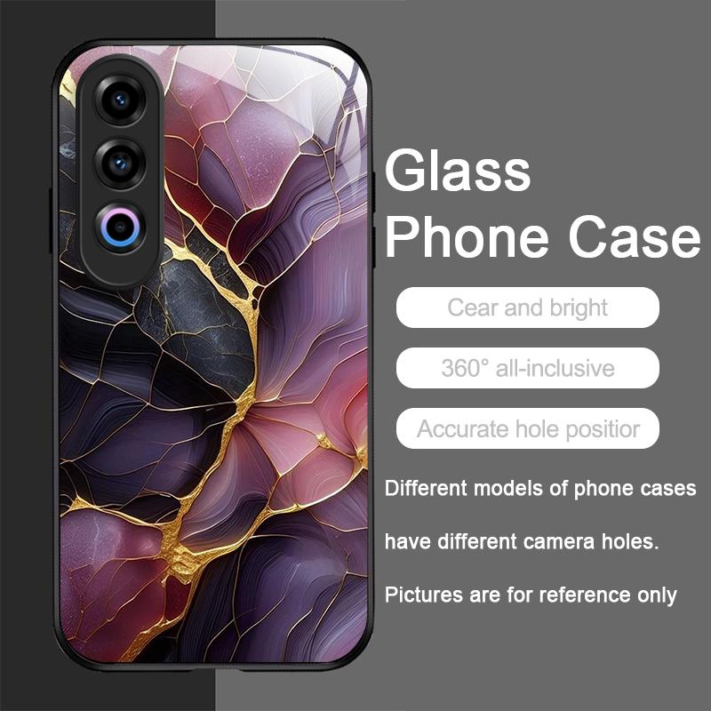 Stylish Purple-Crystal Marble Texture Tempered Glass Phone Case for Oneplus 13R 12 11 10 9 Nord CE4 3 2 Lite ACE2 ACE3 Pro Cover