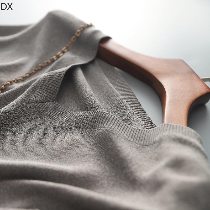 DX-Micro rozšířený okvětní lístek rukáv top s výstřihem do V dámské letní pletené tričko volný krátký rukáv ledový hedvábný svetr tenký dámská košile zahraničního stylu