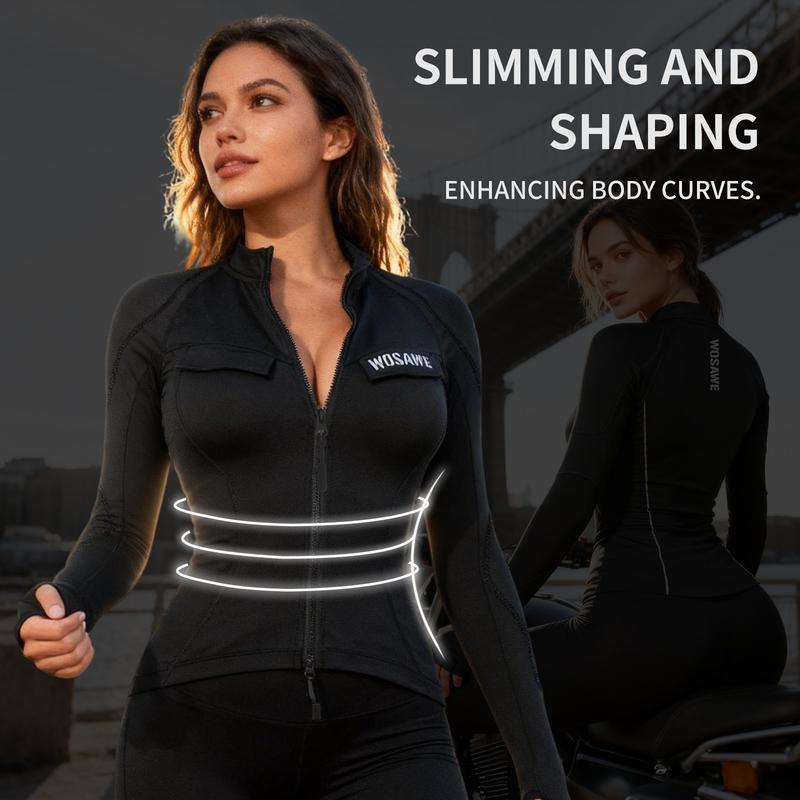 WOSAWE Women's Motorcycle Riding Jacket Long Sleeve Summer Breathable Stretch Shirt with Reflective Design YKK Two Way Zipper