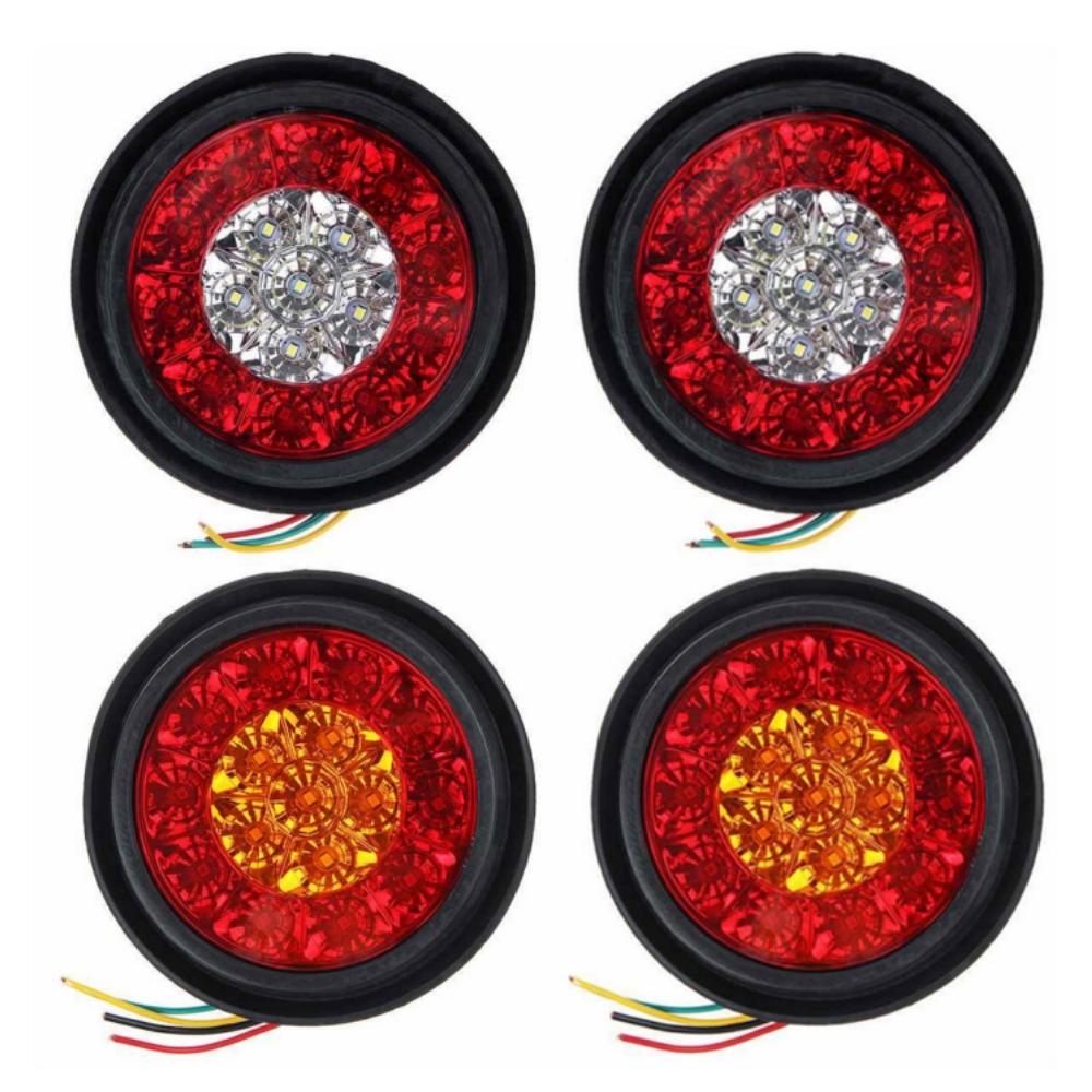 4PCS Round LED Trailer Tail Lights 16LEDs Waterproof Stop Brake Running Reverse Light for Truck