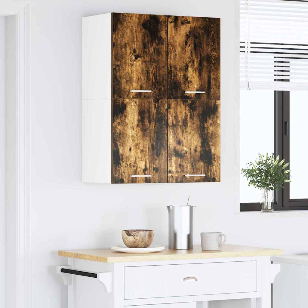 Wall Mounted Cabinet with Door Smoked Oak and White 60 X 31 X 40 Cm