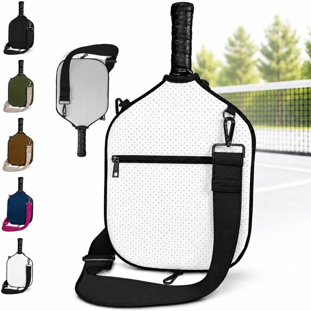 Adjustable Strap Pickleball Crossbody Bag Neoprene Racket Shoulder Bag Pickleball Court белый
