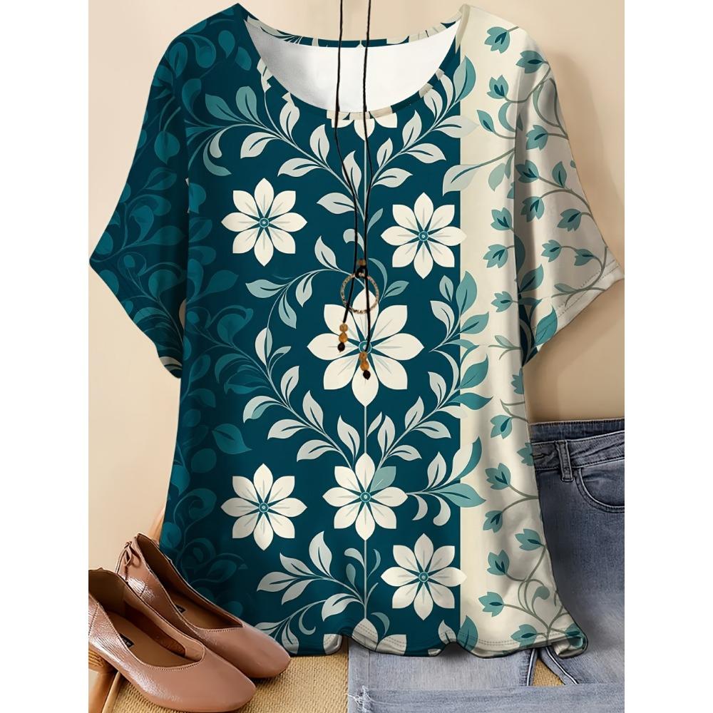 Fashionable loose women's T-shirt, printed casual women's top, summer clothing