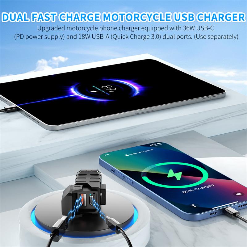 Pd+Qc 3.0 Motocyklová USB rychlonabíječka Řídítka Duální USB zásuvka Vodotěsný 12V napájecí adaptér