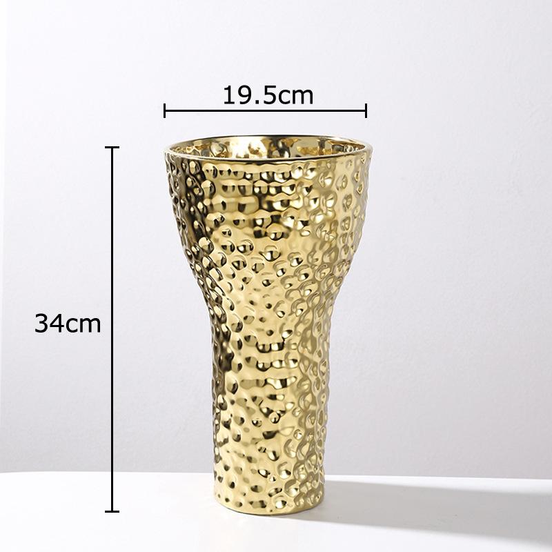 Gold Plated Ceramic Vase Hammer Pattern Texture Flower Pots Desk Decoration Flower Arrangement Floral Vases Room Aesthetic Decor