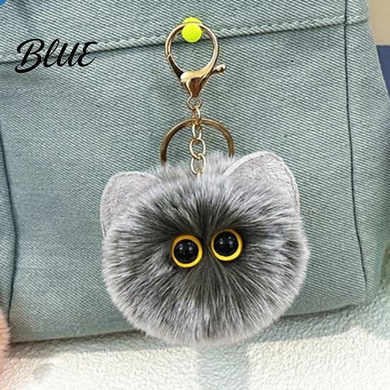 Pompom Bag Charm Plush Cat Ball Keychain Fluffy Kitten Charm Keychain Pendant with Fuzzy Metal Lobster Clasp Backpacks Keys Decorative Accessory