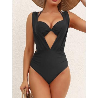 Bikinis Sexys de Pliegues de Cintura Alta Conjuntos para Mujer Negro Lazo Delantero Push Up Con Aros Dos Piezas Traje de Baño 2025 Traje de Baño de Playa
