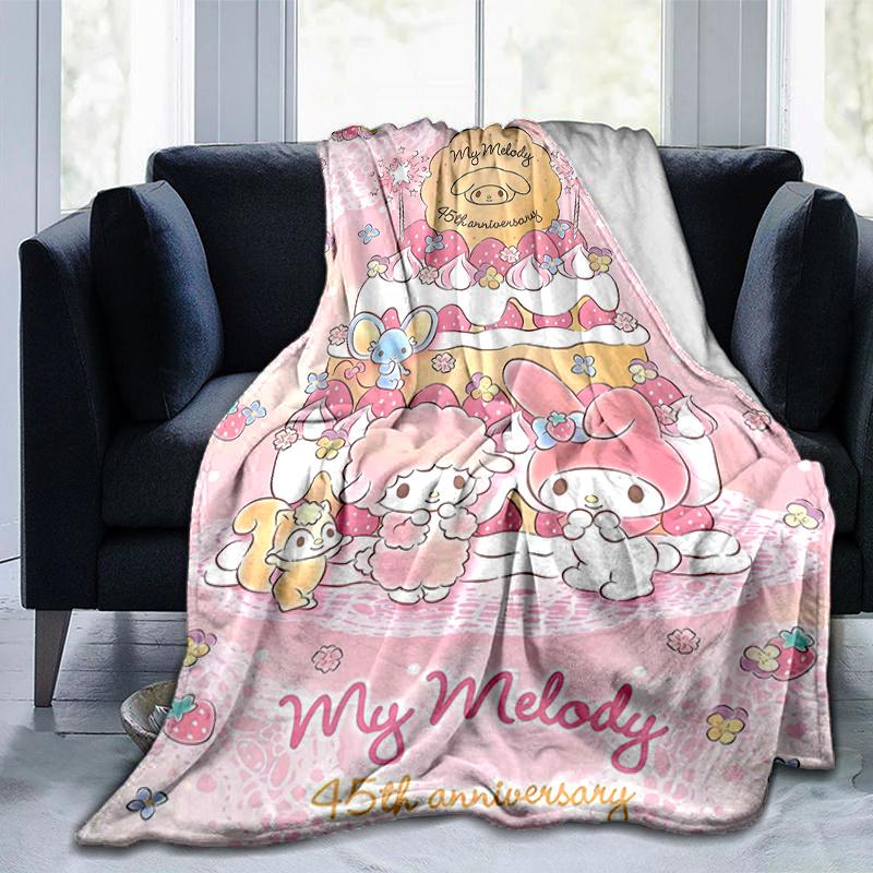 1pc My Melody's 45th Anniversary Celebration Cartoon Blanket, Soft and Cozy Throw for Home Decor, Perfect Gift for Family and Friend, Living Room, Tra