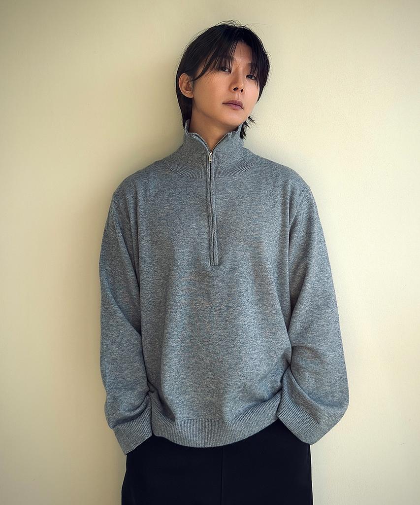 WEST GRAND BOULEVARD Ray Crop Half-Zip Knit Grey