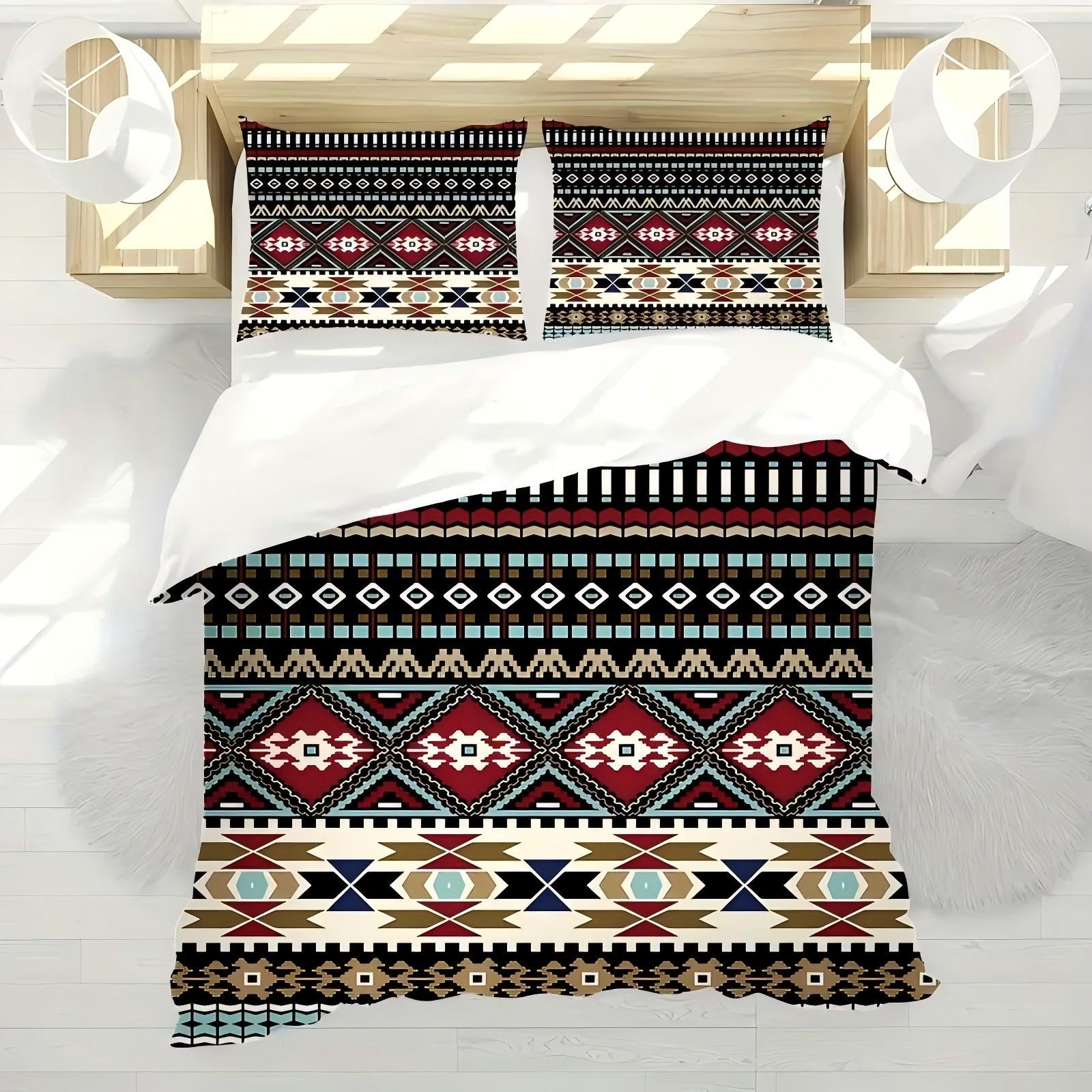 

Geometric Pattern 3D Printed Quilt Cover Retro Exotic Tribal Style Bedding Set Luxury Home Textiles Comfortable Duvet Cover Sets 135x200cm 2pcs