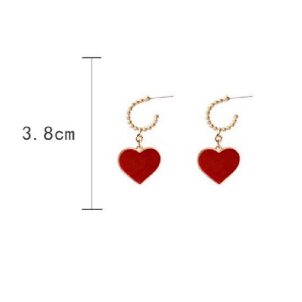 Sweet Vintage Red Heart Dangle Earrings Gold Color Beaded Hoop Drop Earrings for Women Daily Party Romantic Valentines Jewelry