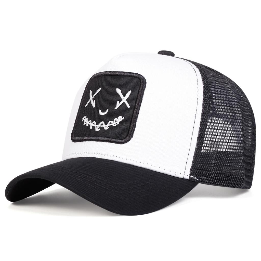 Erkek Kadın Gülen Yüz Nakışlı Beyzbol Şapkaları Pamuk Ayarlanabilir Snapback Şapkalar Hip Hop File Şapka Yazlık Dış Mekan Güneş Şapkası Baba Şapkaları