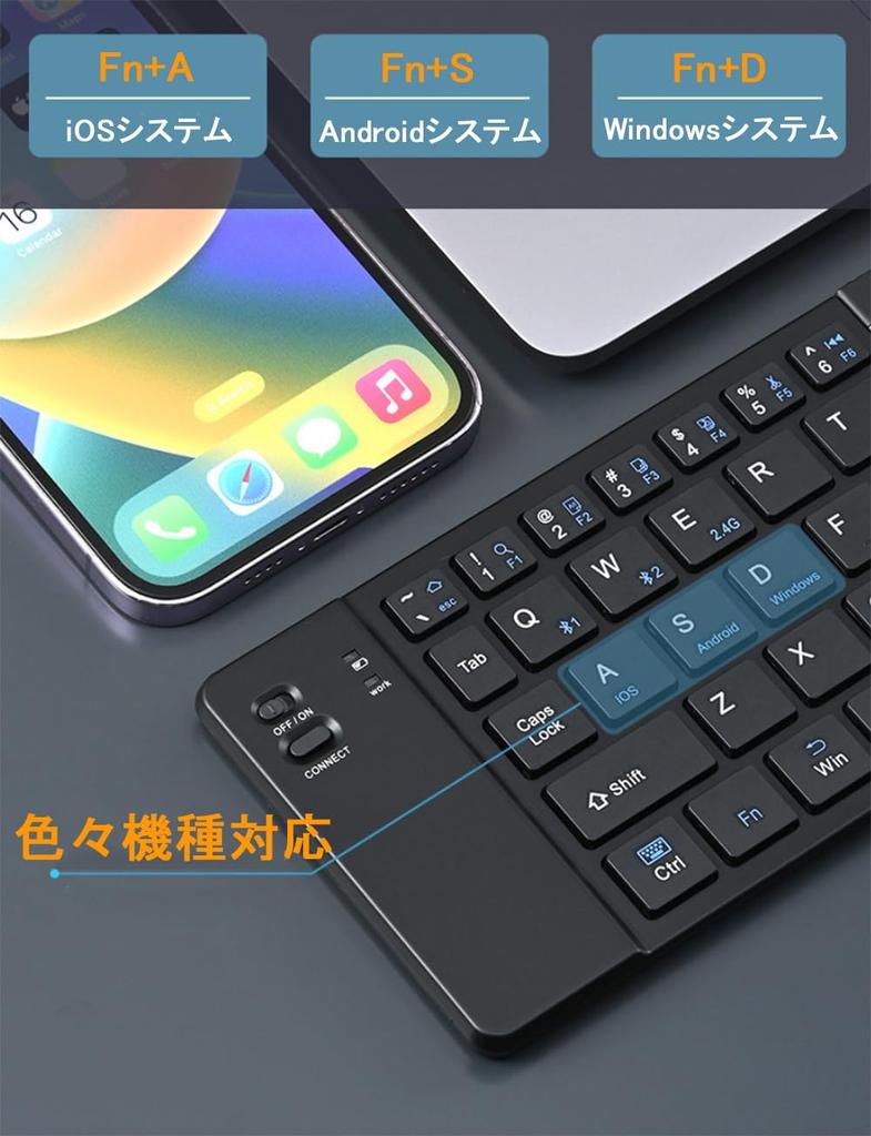 Folding Keyboard [Multi-Connection, 2.4GHz & Bluetooth] Multi-Pairing, Supports 3 Devices Simultaneously, Ultra-Lightweight, Type-C Rechargeable,