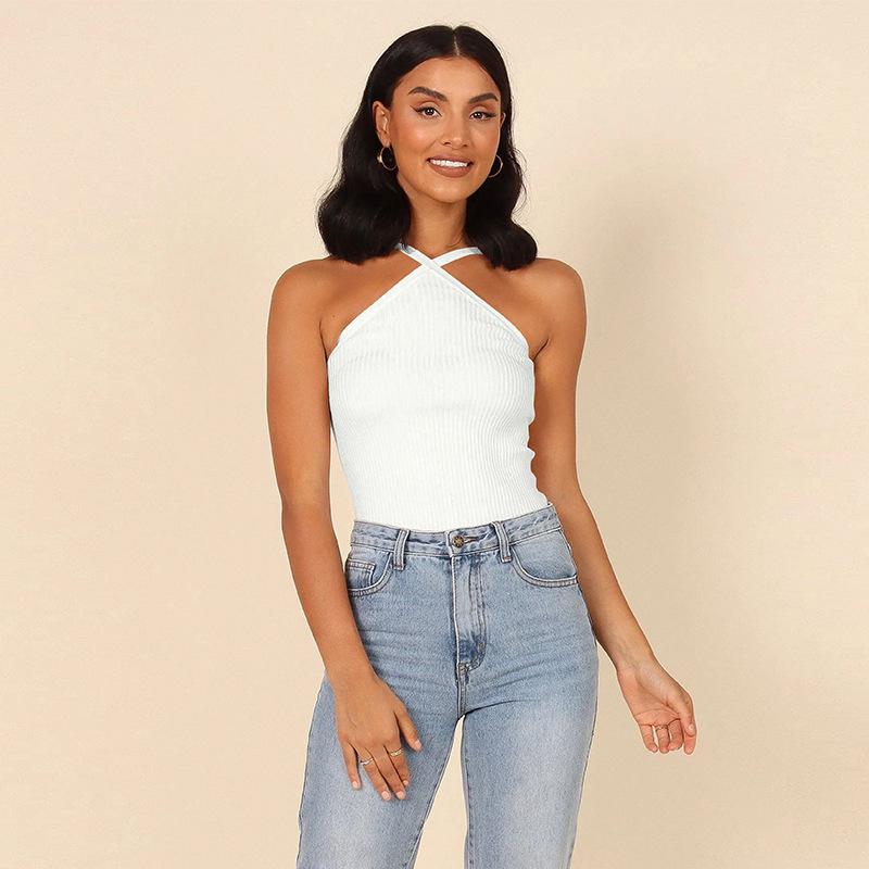 

Женская сексуальная однотонная майка без рукавов и открытой спины в рубчик, облегающая однотонная майка S белый