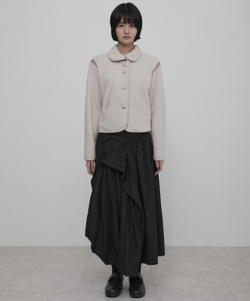 Peulleeoeob Asymmetrical Draped Layered Long Skirt (Fl-256_Black)