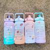 2000ml Portable Gradient Frosted Sports Water Bottle with Bouncing Straw