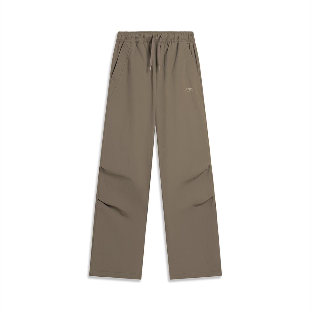 Li Ning Casual Straight Leg Solid Color Cargo Pants Knitted Sports Pants Women Pants Mushroom-Brown AYKU604-1