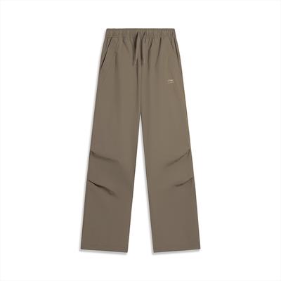 Li Ning Casual Straight Leg Solid Color Cargo Pants Knitted Sports Pants Women Pants Mushroom-Brown AYKU604-1