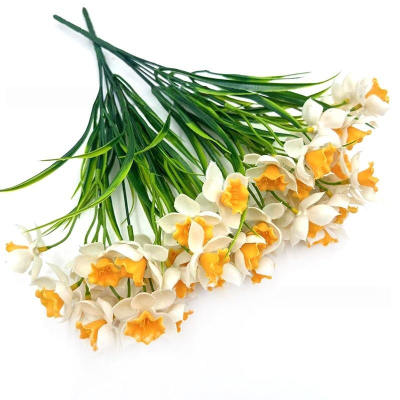Seven-petaled Spring Grass Daffodils, Artificial Hand-feel Material Daffodils for Wedding Decoration, Fake Flowers, Simulated Green Plants
