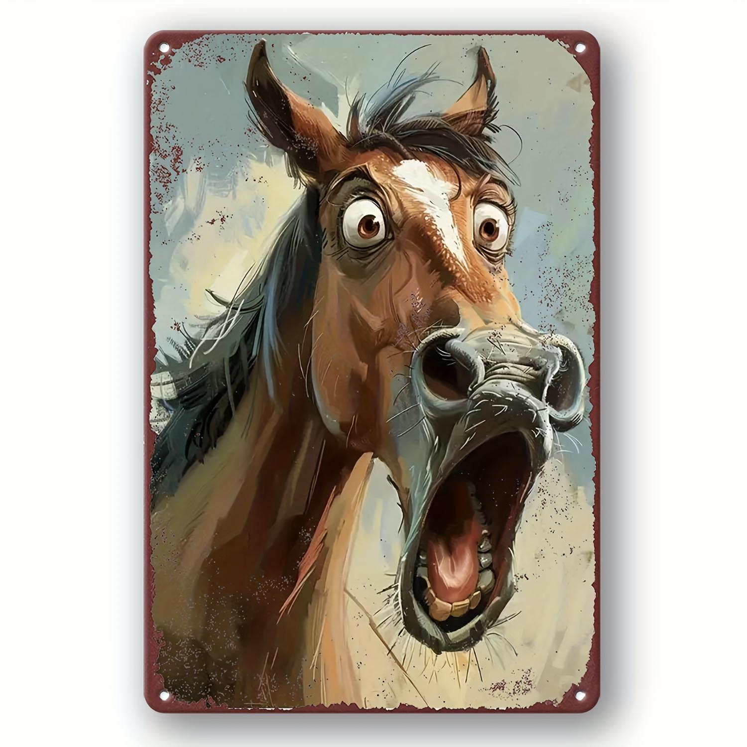 

«Забавная винтажная металлическая жестяная вывеска с изображением лошадиной морды — причудливое искусство декора в виде животных» для улицы, торгового центра, гаража, кафе, дома, бара, клуба белый